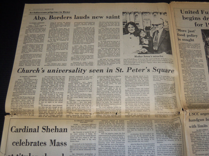 1975 SEPTEMBER 19 THE CATHOLIC REVIEW - SAINT ELIZABETH ANN SETON - NP 1847R