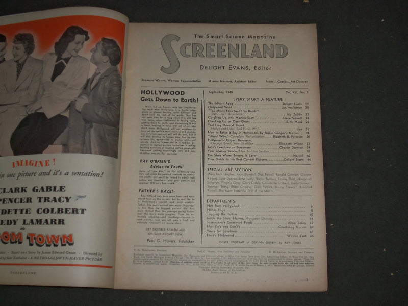 1940 SEPTEMBER SCREENLAND MAGAZINE - DEANNA DURBIN COVER - M 55