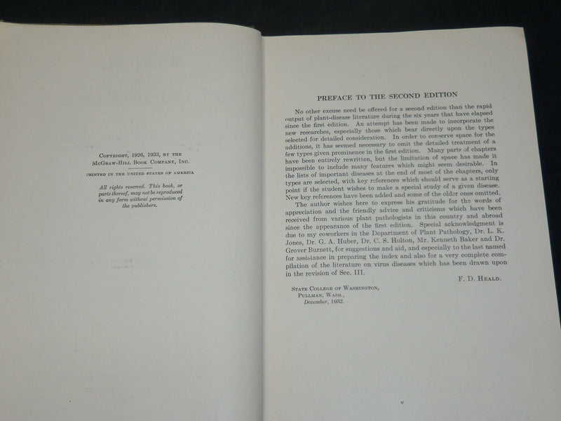 1933 MANUAL OF PLANT DISEASES BOOK BY FREDERICK DEFOREST HEALD - KD 5940