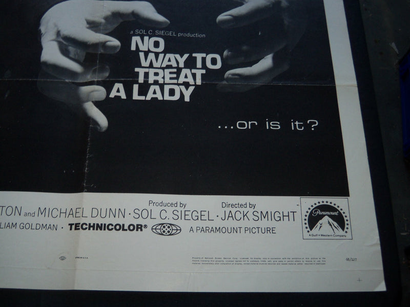 1968 NO WAY TO TREAT A LADY MOVIE POSTER - ROD STEIGER - LEE REMICK - P 510