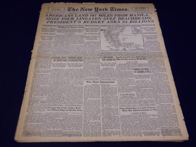 1945 JAN 10 NEW YORK TIMES - AMERICANS LAND 107 MILES FROM MANILA - NT 539