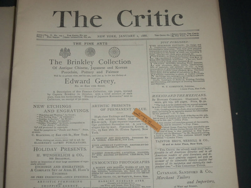1886 THE CRITIC MAGAZINE LOT OF 25 PLUS INDEX -GREAT REVIEWS & ARTICLES- WR 559R