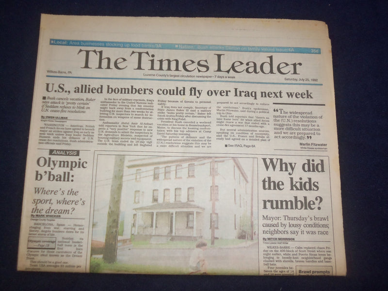 1992 JULY 25 WILKES-BARRE TIMES LEADER - COULD FLY OVER IRAQ NEXT WEEK - NP 8103
