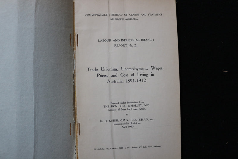 1913 APRIL CENSUS AND STATISTICS REPORT SOFTCOVER - MELBOURNE, AUSTRALIA- K 3007