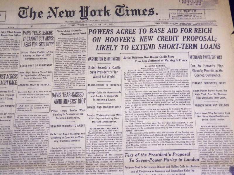 1931 JULY 22 NEW YORK TIMES - POWER'S AGREE TO BASE AID FOR REICH - NT 2213