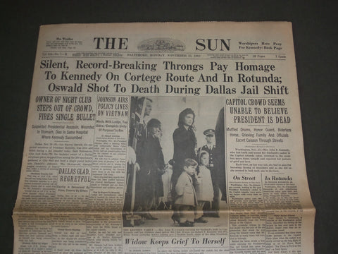 1963 NOVEMBER 25 THE BALTIMORE SUN- HOMAGE TO JFK- OSWALD SHOT TO DEATH- NP 2948