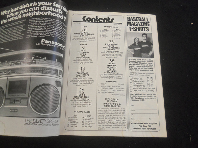 1980 APRIL BASEBALL MAGAZINE - PETE ROSE COVER - B 6348D