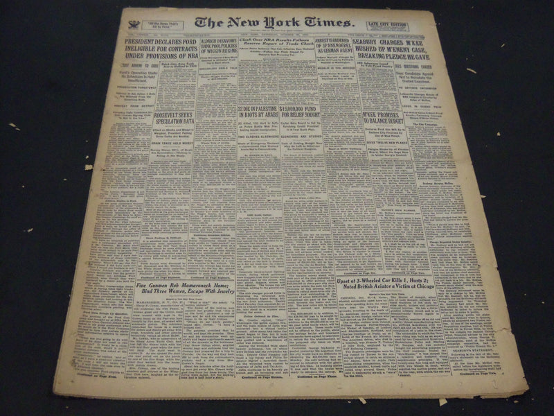 1933 OCTOBER 28 NEW YORK TIMES - PRESIDENT DECLARES FORD INELIGIBLE - NT 5231