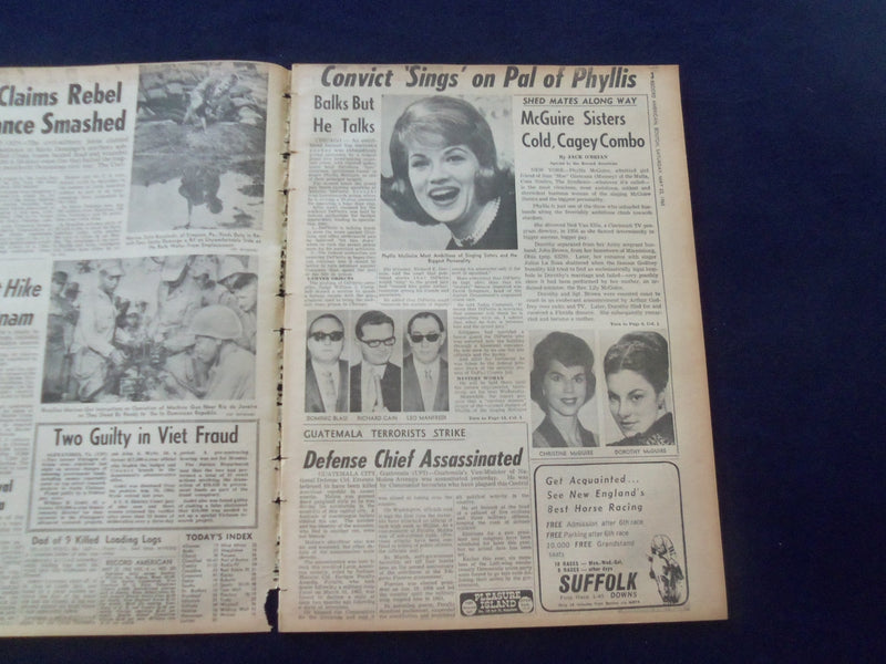 1965 MAY 22 BOSTON RECORD AMERICAN NEWSPAPER-CONVICT FINGERS PHYLLIS PAL-NP 6296