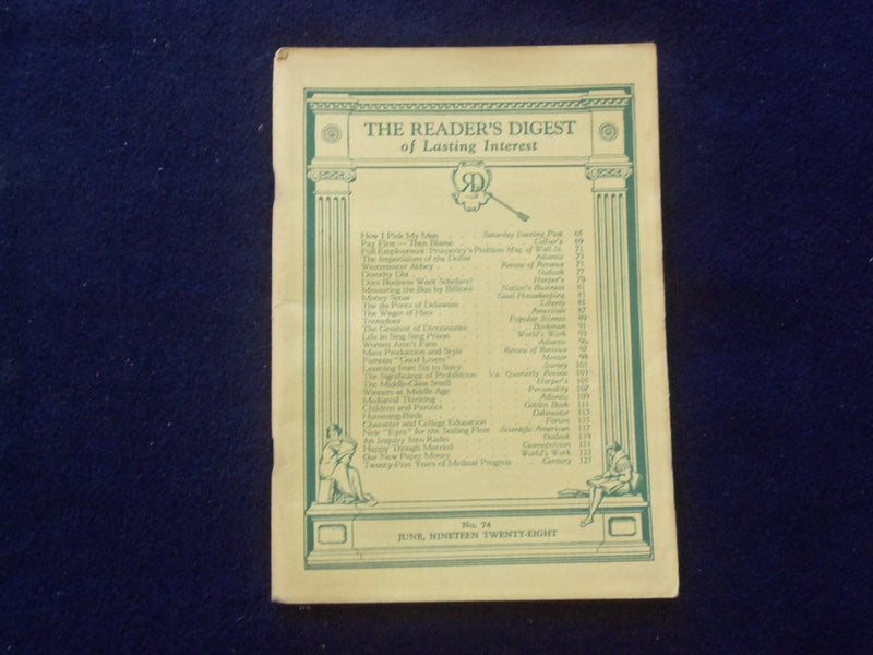 1928 JUNE THE READER'S DIGEST SOFTCOVER BOOK - NUMBER 74 - J 8435