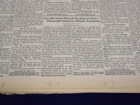 1931 OCTOBER 14 NEW YORK TIMES - NEW MICROSCOPE RECORDS ATOM - NT 3965