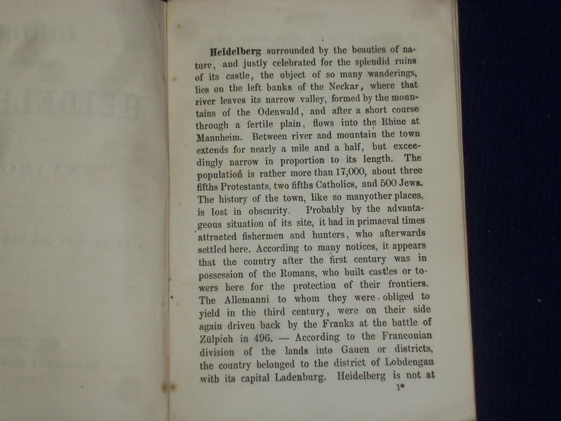 1870 GUIDE THROUGH HEIDELBERG AND ITS ENVIRONS WITH PLAN OF TOWN/CASTLE - J 4694
