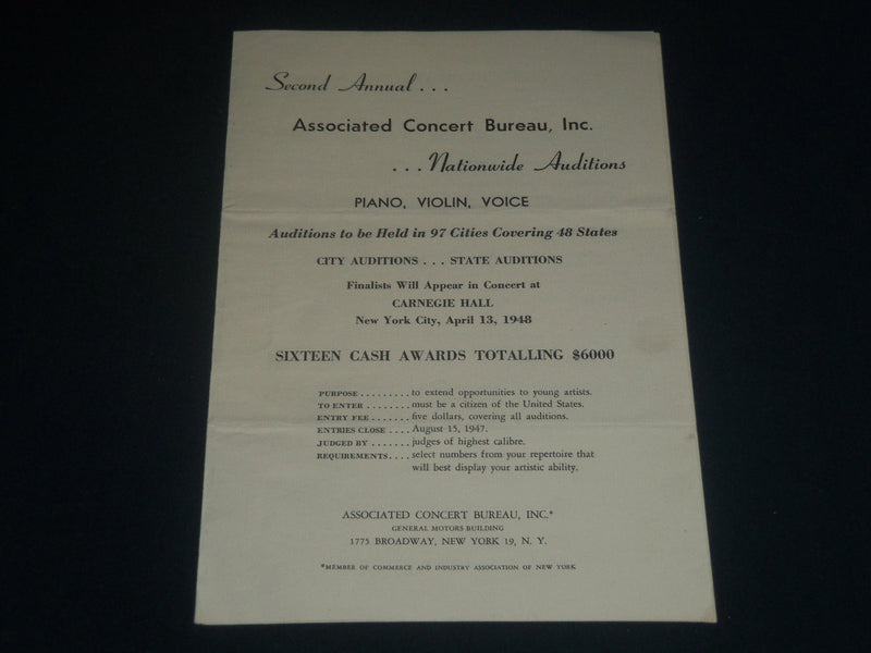 1947 ASSOCIATED CONCERT BUREAU AUDITIONS PROGRAM - SECOND ANNUAL - J 4232