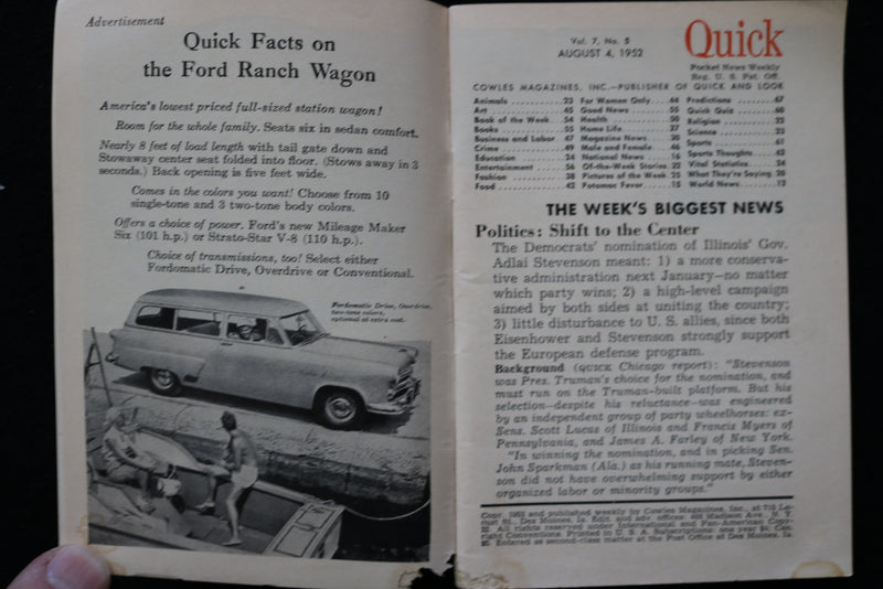 1952 AUGUST 4 QUICK DIGEST MAGAZINE - YOGI BERRA COVER - K 2418