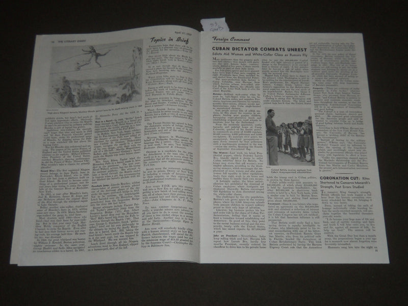 1937 APRIL 17 THE LITERARY DIGEST MAGAZINE - BILL DICKEY COVER - J 2558