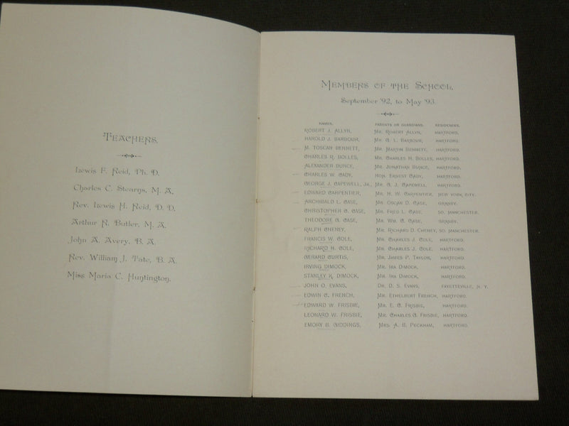 1890-1894 COLLINS ST. CLASSICAL SCHOOL PROGRAM LOT OF 5 - HARTFORD - J 6199