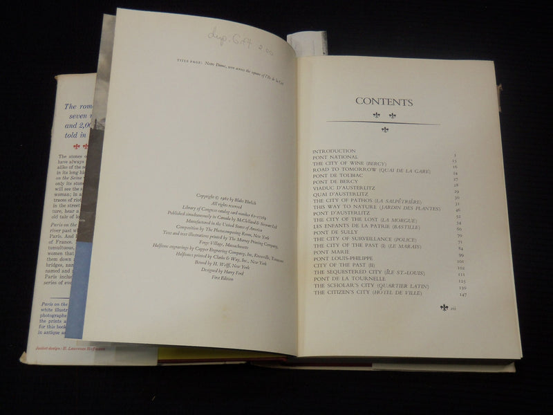 1962 PARIS ON THE SEINE HARDCOVER BOOK BY BLAKE EHRLICH - KD 2771P