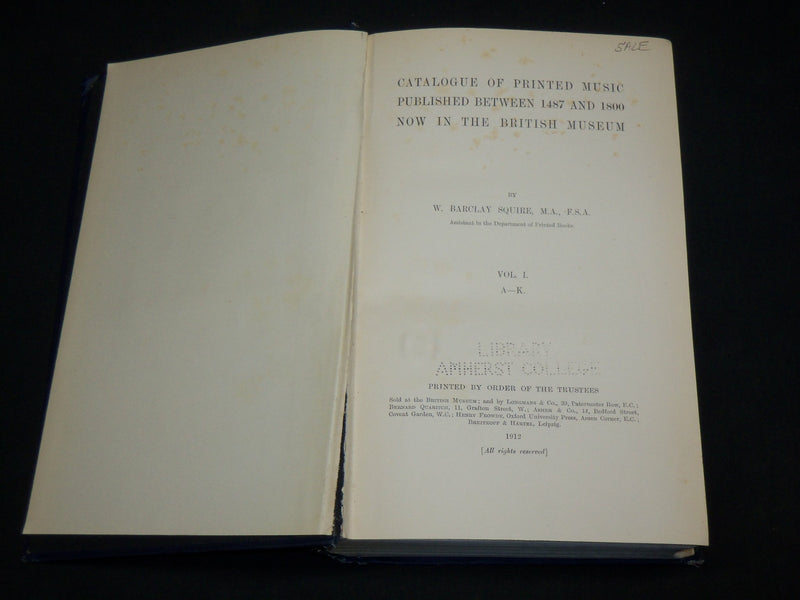 1912 CATALOGUE OF PRINTED MUSIC IN THE BRITISH MUSEUM VOLUME 1 & 2- KD 1399