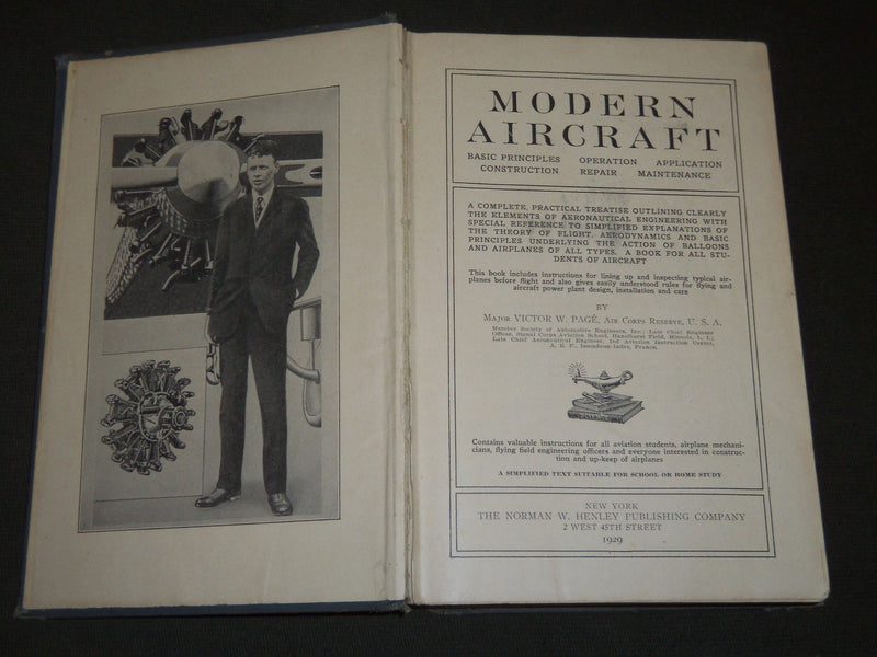1929 MODERN AIRCRAFT BOOK BY VICTOR W. PAGE - NICE ILLUSTRATIONS - KD 5790