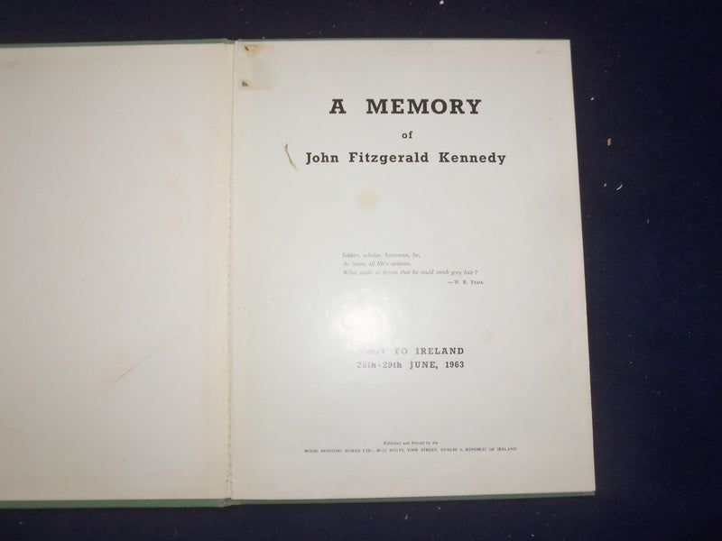 1963 JUNE 26-29 A MEMORY OF JOHN FITZGERALD KENNEDY HARDCOVER BOOK BY - KD 9075