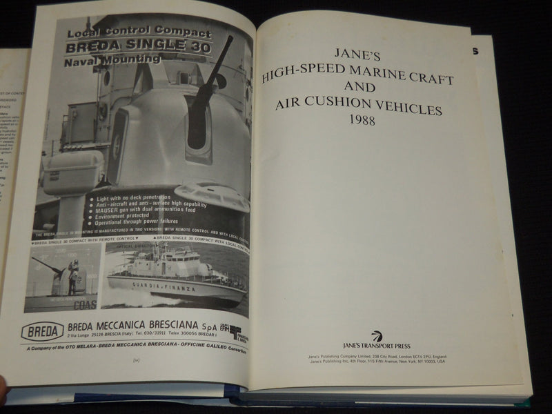 1988 JANE'S HIGH SPEED MARINE CRAFT AND AIR CUSHION VEHICLES BOOK - KD 937B