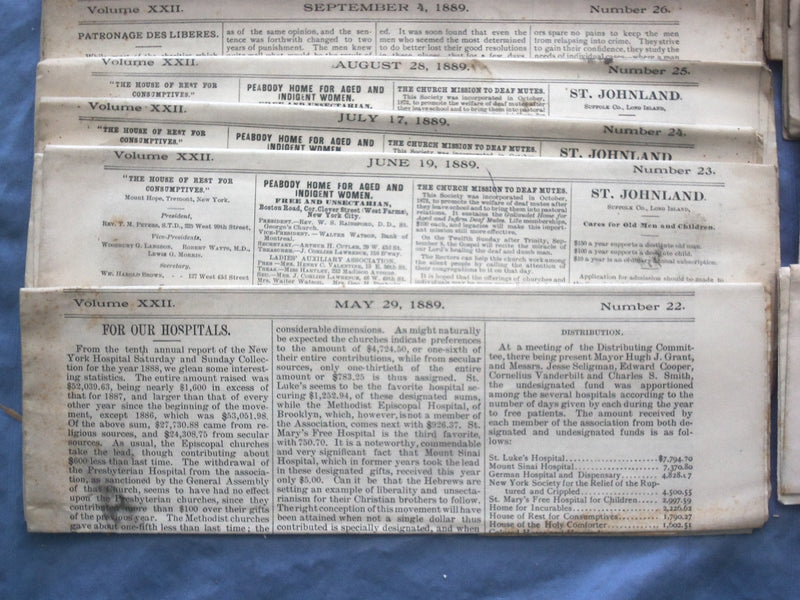 1889 THE SHELTERING ARMS NEWSPAPER - LOT OF 21 - #S 22-42 - NP 8424