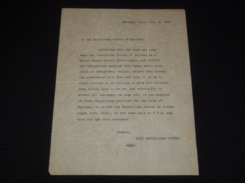 1916 MERIDEN CONN. POLITICAL LITERATURE LOT OF 3 - J 9537
