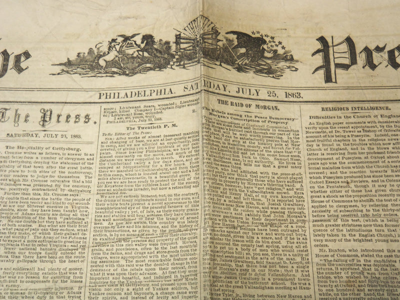 1863 JULY 25 THE PHILADELPHIA PRESS NEWSPAPER - THE RAID OF MORGAN - NP 9002