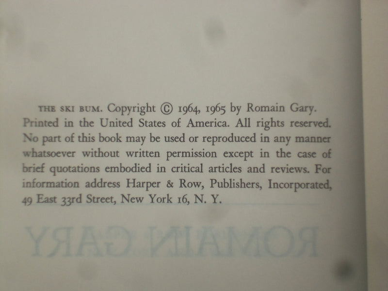 1965 THE SKI BUM HARDCOVER BOOK BY ROMAIN GARY - KD 9212
