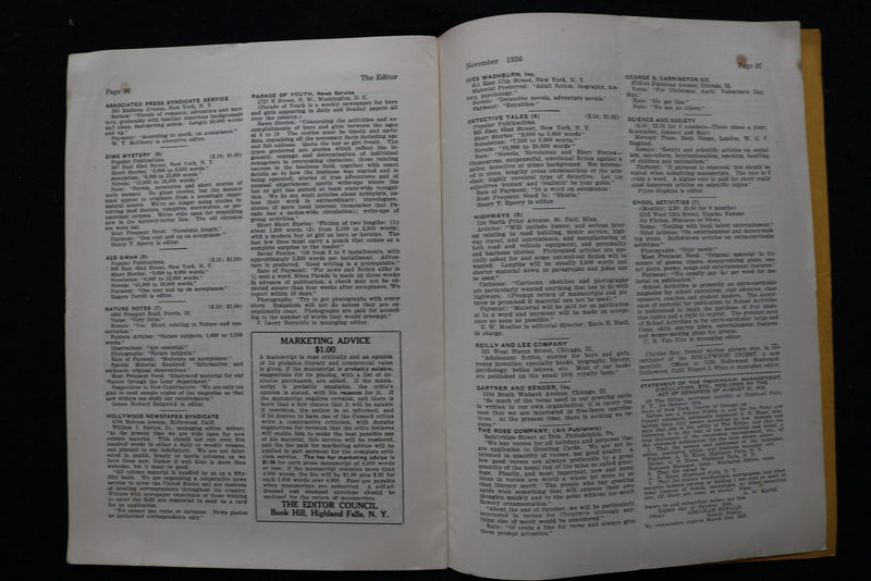 1936 NOVEMBER THE EDITOR JOURNAL - SOFTCOVER BOOK - K 2938