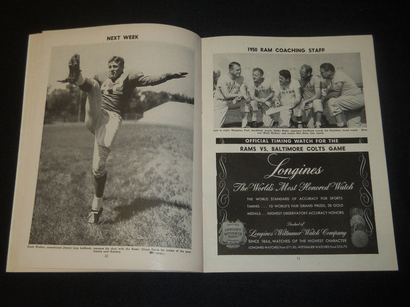 1950 OCTOBER 22 RAMS VS. COLTS PRO FOOTBALL PROGRAM - TITTLE- J 5496