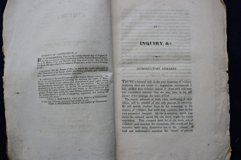 1827 INQUIRY INTO THE NATURE OF SIN SOFTCOVER BOOK BY ELEAZAR T. FITCH - K 834