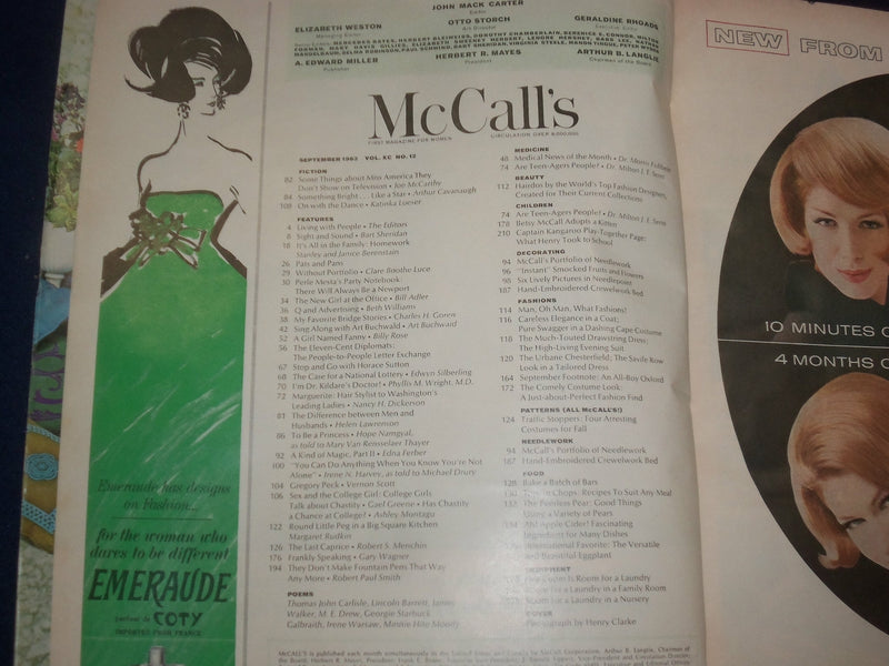 1963 SEPTEMBER MCCALL'S MAGAZINE - GREGORY PECK ARTICLE - HAIRDOS - ST 6553