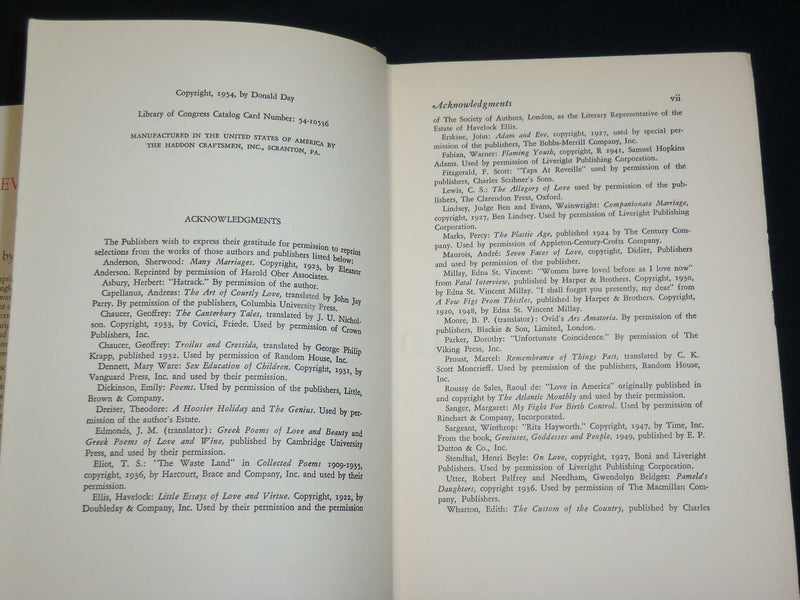 1954 THE EVOLUTION OF LOVE HARDCOVER BOOK BY DONALD DAY - KD 2766H