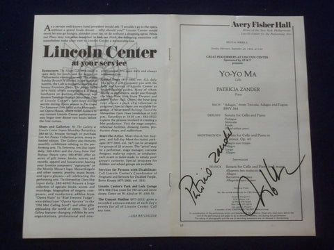 1986 SEPTEMBER 28 AVERY FISHER HALL YO-YO MA - PARTICIA ZANDER SIGNED PROGRAM