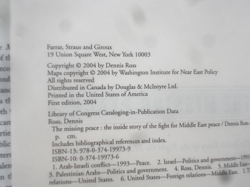2004 THE MISSING PEACE HARDCOVER BOOK BY DENNIS ROSS - SIGNED - KD 9305