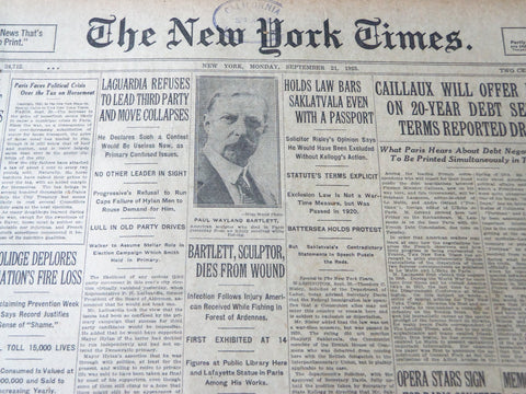 1925 SEPT 21 NEW YORK TIMES - LA GUARDIA REFUSES TO LEAD THIRD PARTY - NT 7203