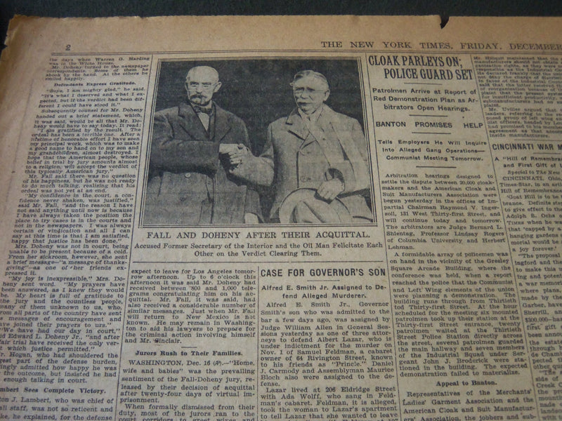 1926 DEC 17 NEW YORK TIMES - FALL & DOHENY ACQUITTED LANDIS RE-HIRED - NT 6541