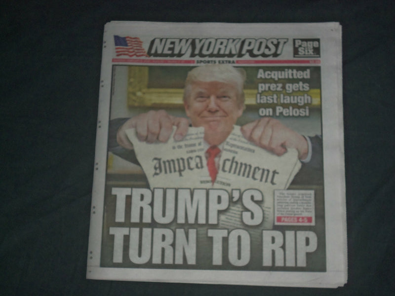 2020 FEBRUARY 6 NEW YORK POST NEWSPAPER - SENATE ACQUITS TRUMP ON BOTH ARTICLES