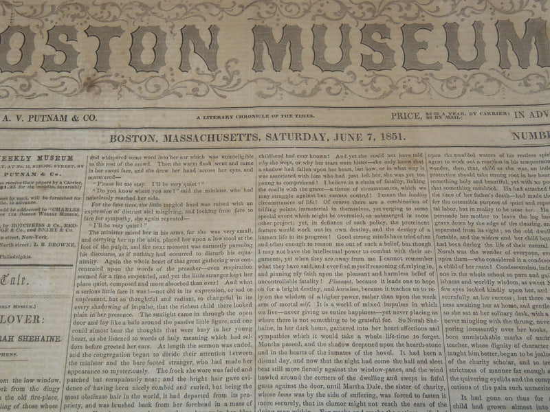 1851 JUNE 7 THE BOSTON MUSEUM NEWSPAPER - JOHN G. WHITTIER - NP 9021