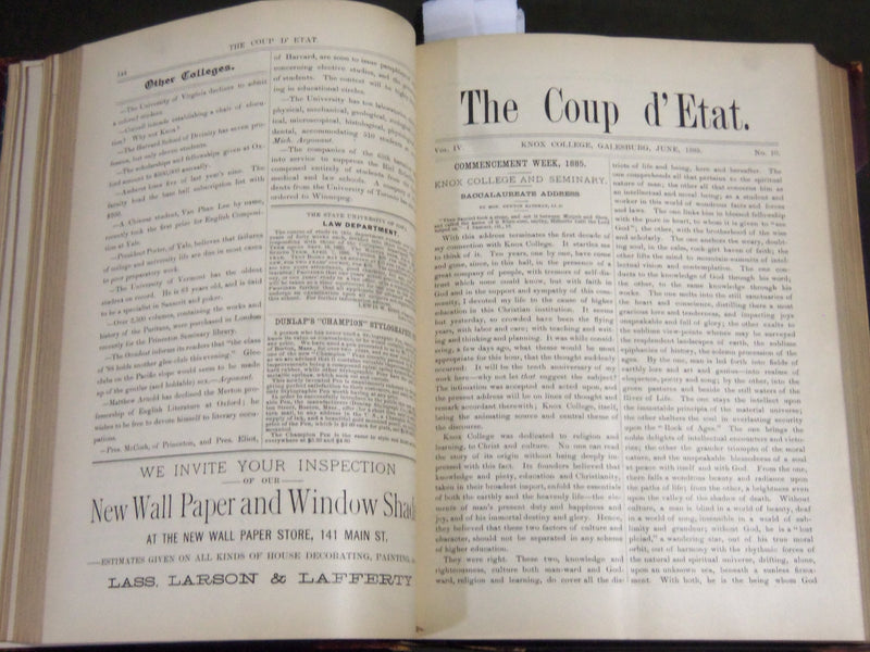1884-1887 THE COUP D'ETAT KNOX COLLEGE BOUND VOLUME 4/6 - GALESBURG ILL- KD 4412
