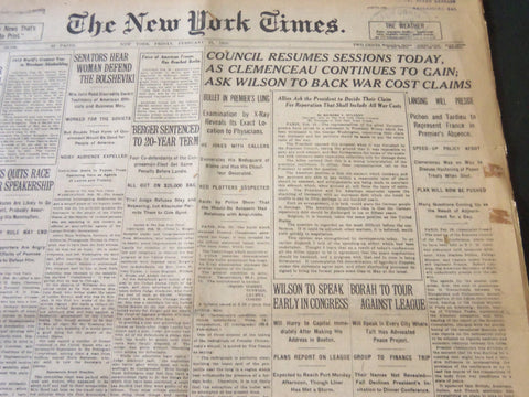 1919 FEBRUARY 21 NEW YORK TIMES - CLEMENCEAU CONTINUES TO GAIN - NT 6416