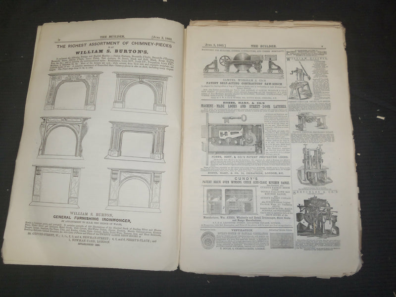 1865 JUNE 3 THE BUILDER ARCHITECT MAGAZINE - ILLUSTRATIONS - ST 415Q