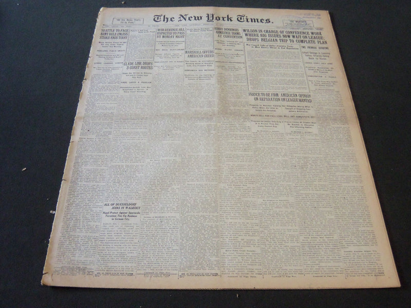 1919 FEBRUARY 8 NEW YORK TIMES - WILSON IN CHARGE OF CONFERENCE WORK - NT 6200