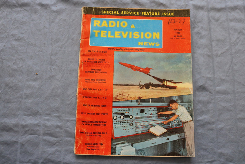 1956 MARCH RADIO & TELEVISION NEWS MAGAZINE - SERVICE FEATURE COVER - ST 1005S