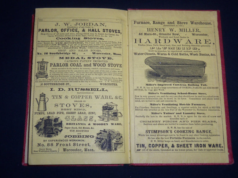 1859 WORCESTER ALMANAC DIRECTORY & BUSINESS ADVERTISER - FOLD OUT MAP - KD 5295G