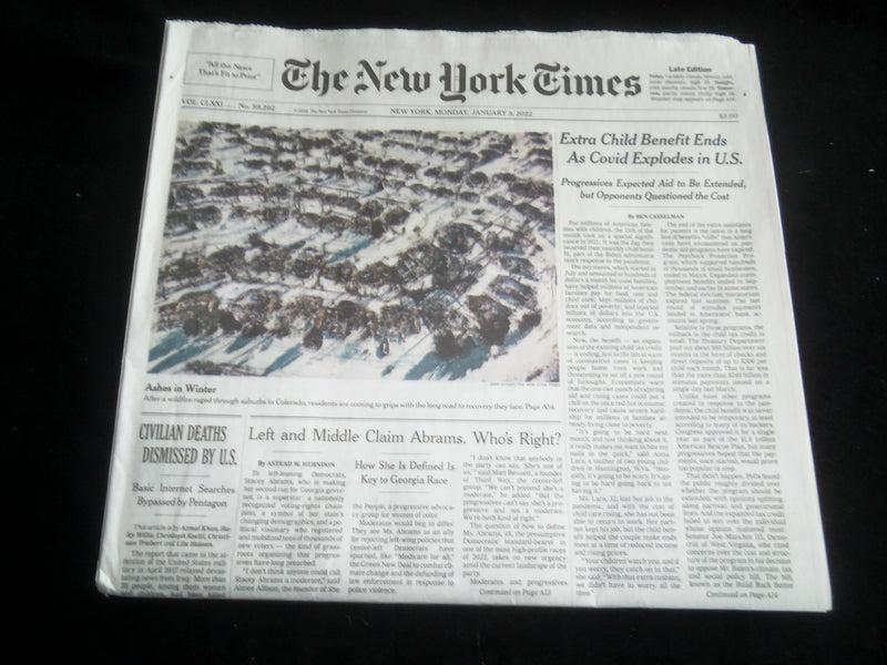 2022 JANUARY 3 NEW YORK TIMES - EXTRA CHILD BENEFIT ENDS AS VIRUS EXPLODES IN US