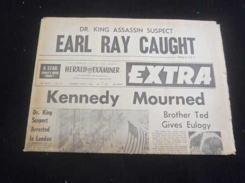 1968 JUNE 8 L. A. HERALD EXAMINER NEWSPAPER - ROBERT KENNEDY MOURNED - NP 5732