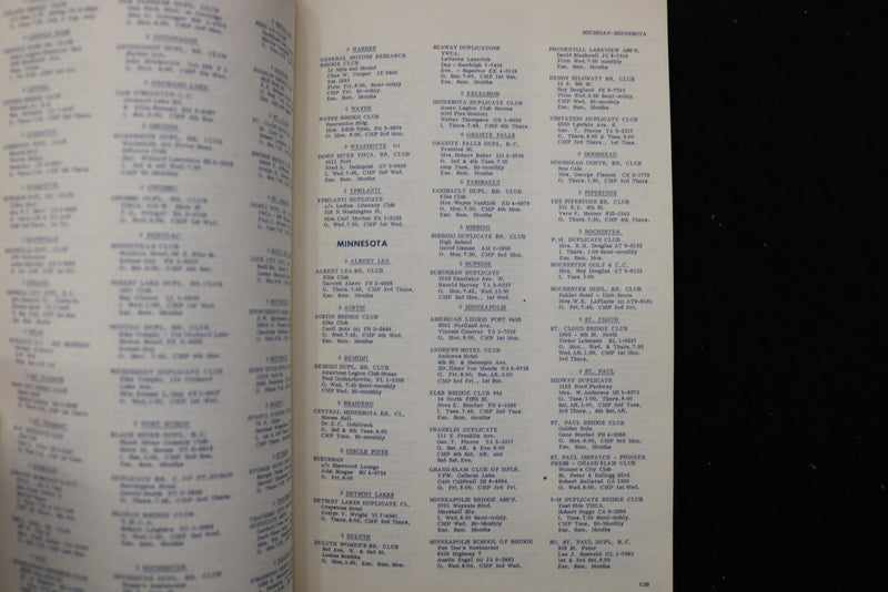 1955-1961 AFFILIATED DUPLICATE BRIDGE CLUBS DIRECTORIES - LOT OF 7 - K 2399