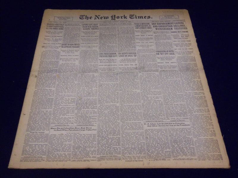 1930 MARCH 18 NEW YORK TIMES - CAPONE SLIPS AWAY FROM NEW PRISON - NT 1674